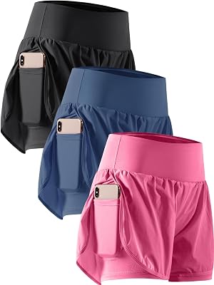 CADMUS 2 in 1 Womens Workout Shorts for Athletic Gym Running Shorts with Phone Pockets