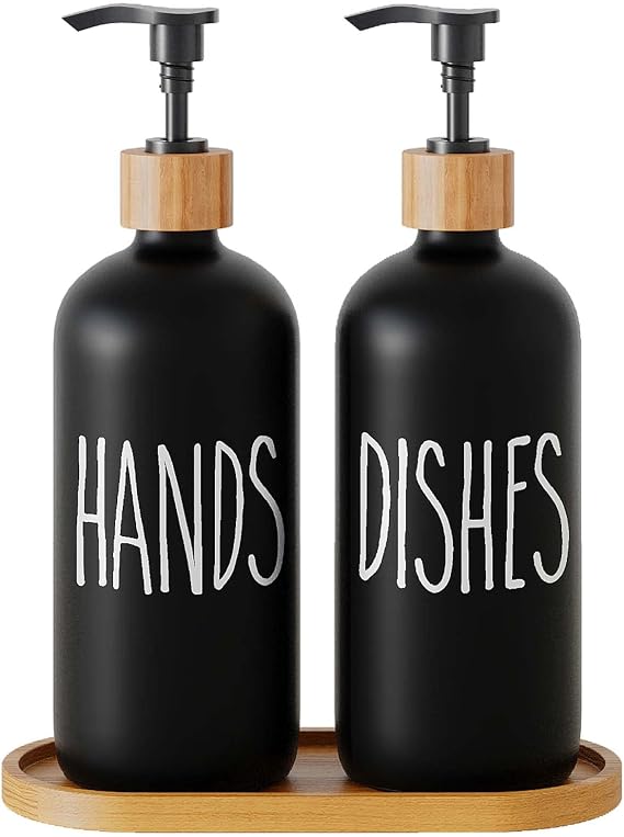 Dish Soap Dispenser for Kitchen,Glass Hand Soap Dispenser, Modern Farmhouse Decorfor Bathroom,Kitchen Decor