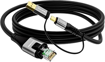 USB to Ethernet Cable 4 FT, USB-C & USB-A Port Two in One, USB C to RJ45 Network Cord, Gigabit, Directly Connected, Thunderbolt 43 Compatible with PCs, Laptops, Tablets, Smartphones- Not for Charging