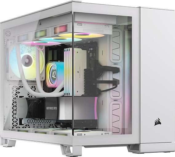 CORSAIR iCUE Link 2500X RGB Tempered Glass mATX Mid-Tower Dual Chamber PC Case 2X CORSAIR RX120 RGB Fans Included Wide Cooling Flexibility Reverse Connection Motherboard Compatible White