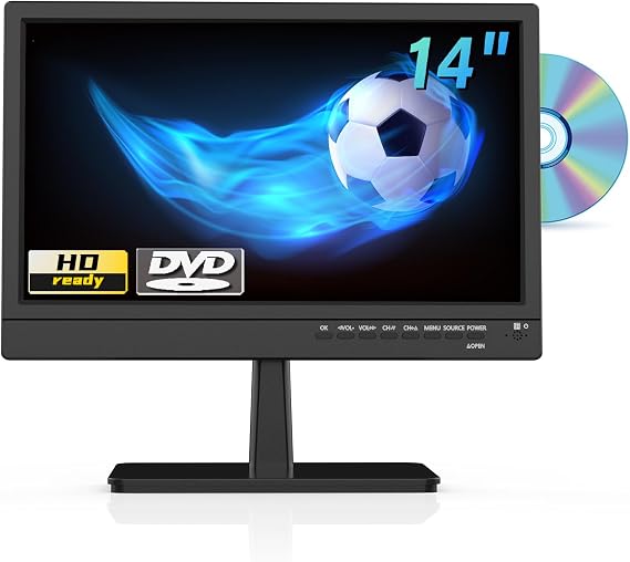 Feihe 14 Inch TV with DVD Player Built-in, HD Flat Screen Small TV DVD Player Combo with ATSC Tuner/HDMI/USB/AV/VGA Input, Suitable for Kitchen Bedroom RV Camper (14 INCH)