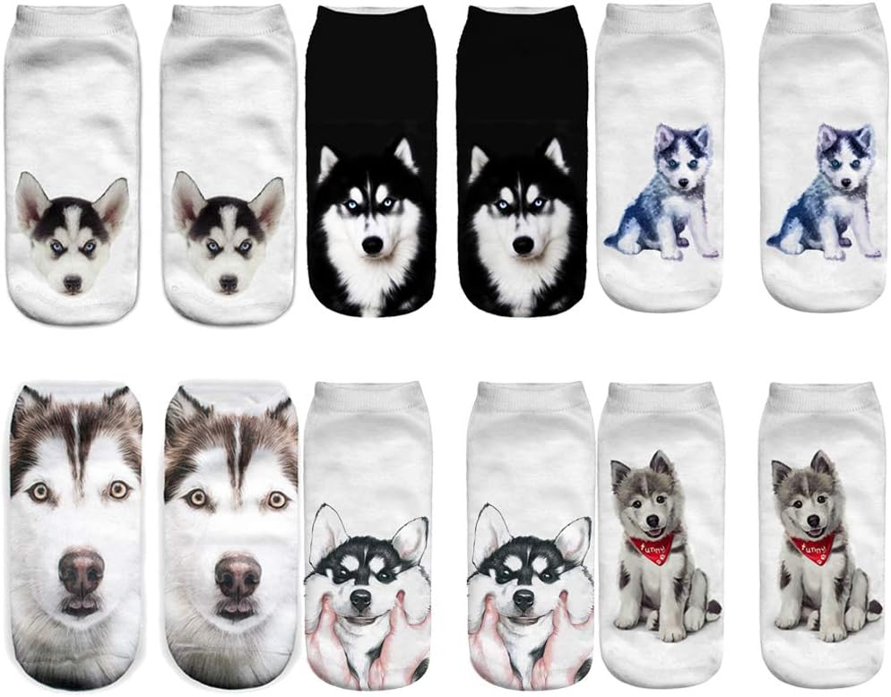 6 Pairs Funny Dog Ankle Socks Cute 3D Animal Low Cut Socks for Women