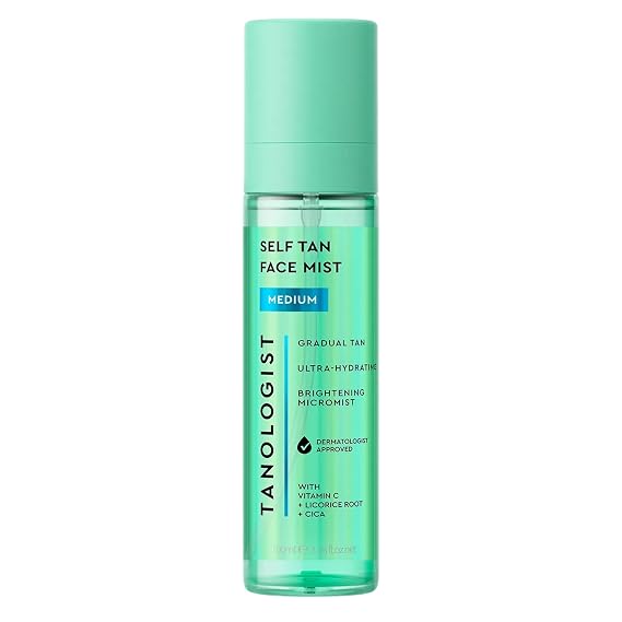 Tanologist Self Tan Face Mist, Medium Shade, Hydrating Tanning Spray, Streak-Free, Radiant Finish, Paraben-Free, No Fake Tan Smell, for All Skin Types, 3.38 fl. oz/100 ml Bottle