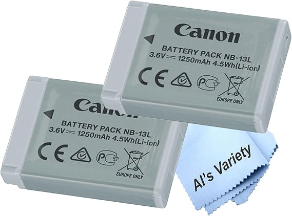 Canon 2-Pack NB-13L Lithium-Ion Battery Pack Powershot G1 X Mark II, SX740, G7 X, G7 X Mark II, III, G9 X, G9 X Mark II, SX270, SX620, SX720, SX730, G1 X Mark III Cameras (Bulk Packaging)