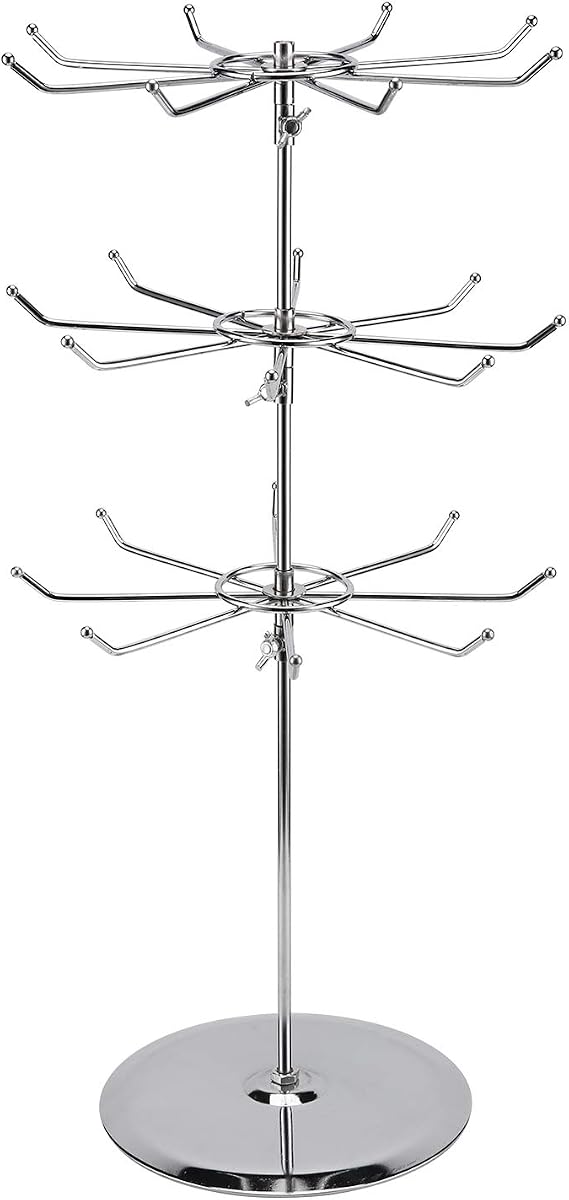 Polmart Medium Duty Tier Heights Adjustable Countertop Spinner Display Stand (Silver, 3-Tier)