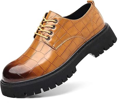 Mens Round Toe Chunky Heel Platform Loafers | Business Casual Formal Work Dress Shoes | Party Wedding Moccasins for Male | Non-Slip Lug Sole Oxfords