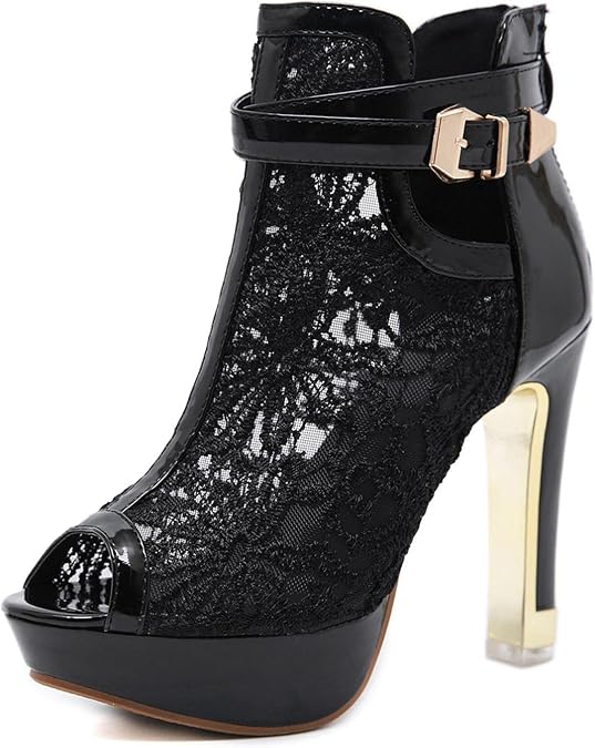 BORAMAX Women's Pretty Lace Flowers Open Toes High Heels Ankle Boots Platform Boots Peep Toe Colorful Casual Womens Boots