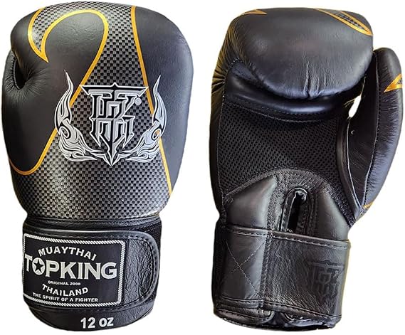 Top King Boxing Muay Thai Training Gloves (Empower - Black, 14 oz)