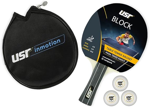 USR Block-RC Table Tennis Racket + 3 Ball + Case Set