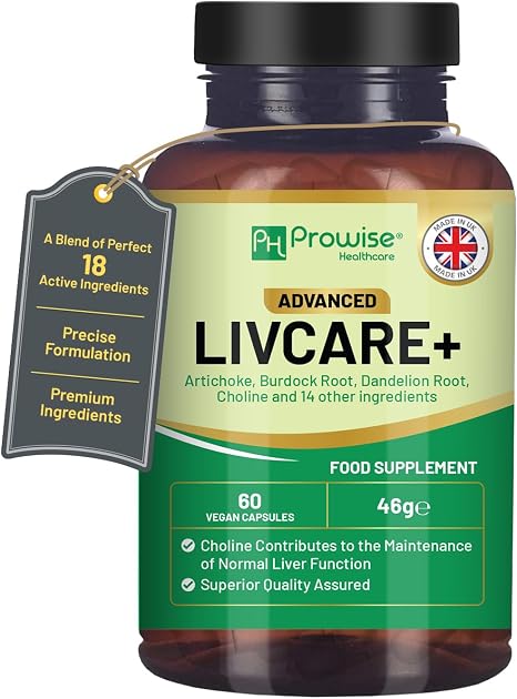 Advanced Livcare+ 60 vegane Kapseln Hinzugefügt mit Cholin Artischocke Klettenwurzel Löwenzahnwurzel und 14 weiteren Wirkstoffen für Männer und Frauen von Prowise