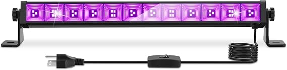 45W LED Black Light Bar, Blacklight with 6.6ft Cord+Switch, Light Up 26x26ft, Glow in The Dark for Halloween, Party, Birthday, Body Paint, Fluorescent Poster, Bedroom