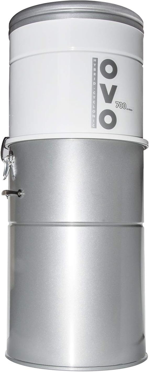OVO 700 Airwatts Heavy Duty Powerful Central Vacuum System, Hybrid Filtration (with or Without Disposable Bags) 35L or 9.25Gal Bottom Load Dust Bin, White