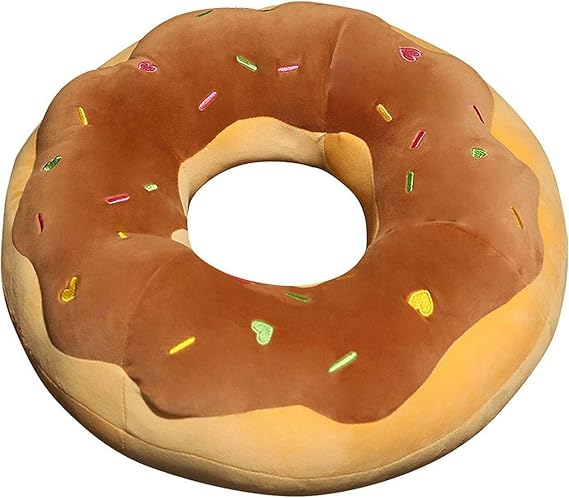Round Donut Pillow 16'', Soft Decorative Chocolate Doughnut Shaped Seat Pad Cushion, Funny 3D Donut Throw Pillow for Couch Floor Chair Sofa Office