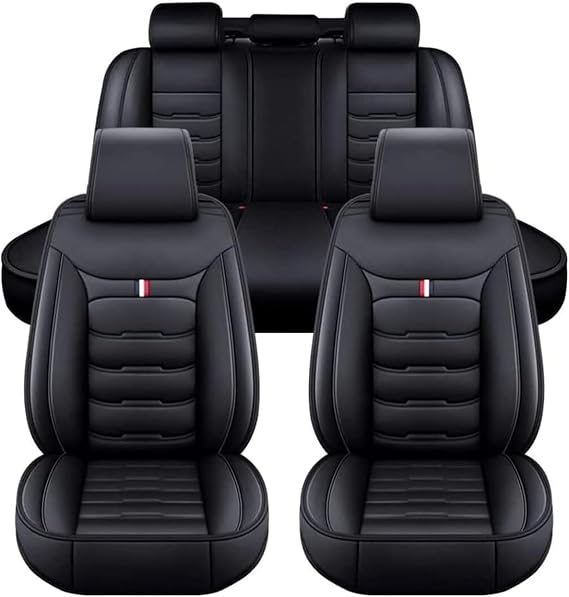 Car Seat Covers Full Set 5 Seat for Citroen C3 aircross 2017-2022, Leather Seat Covers Luxury Seat Cover Front and Rear Seat Protectors, Leather Car Seat Covers Waterproof(A(Black))