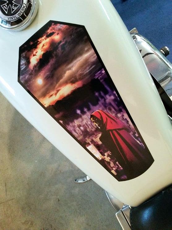 Harley Davidson Decals - 2017 Grim Reaper - Coffin - Fuel Tank & Fender Decals for Harley Davidson Sportsters & Other Motorcycles - 6pc Set