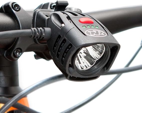 NiteRider Pro 2200 Race Front Bike Light 2200 Lumen Rechargeable (4-Cell) MTB Headlight 7 Modes w/Fuel Gauge Helmet & Handlebar Mount IP64 Dust, Impact, Waterproof 25hr Runtime Night Riding
