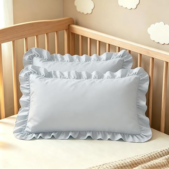 Light Blue Ruffle Toddler Pillowcase 14"x20" Set of 2 Microfiber
