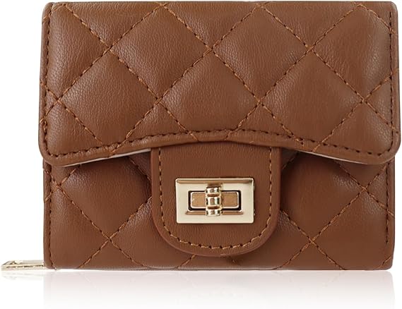 Womens Wallet, Soft PU Leather Wallets for Women Vintage Womens Trifold Wallet with Zipper ID Window Small Credit Card Holder Lock Coin Purse (Brown)