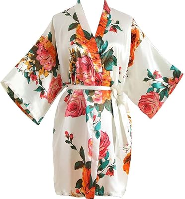 Womens Dressing Gown Short Kimono Bathrobe Peony Bridesmaid Nightwear Pyjamas Nightgown