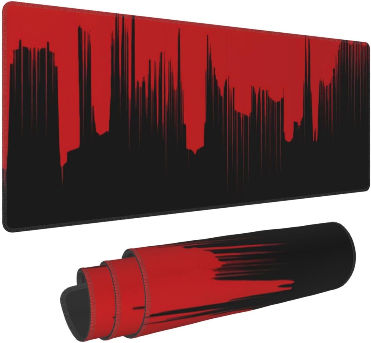 Black and Red Mouse Pad Extended Desk Long Mousepad Mat Large XL Non-Slip 31.5 X 11.8 in Keyboard Pads Base Stitched Edge for Home Gaming Office Work