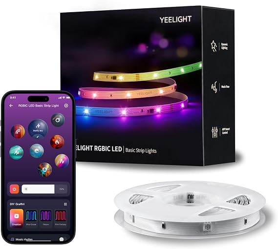 YEELIGHT LED Strip Lights, 20FT Smart Light Strips with 108 LEDs & Music Sync, RGB Color Changing Light with Bluetooth Connected and APP Control, Lights for Bedroom, Home Room Decor, Party