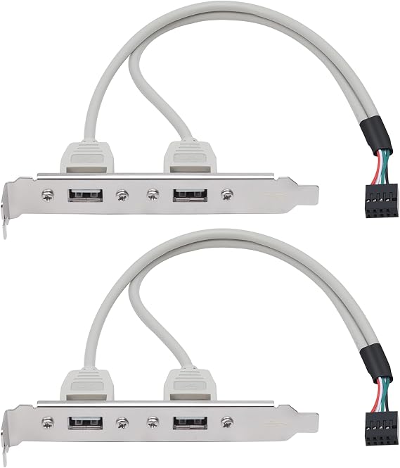 2 Pack Motherboard 2 Ports USB 2.0 Rear Panel Expansion Bracket to IDC 9 Pin Cable 9-Pin Female to Dual USB A Female with PCI Slot Cover Dust Filter 30CM/11.8Inch