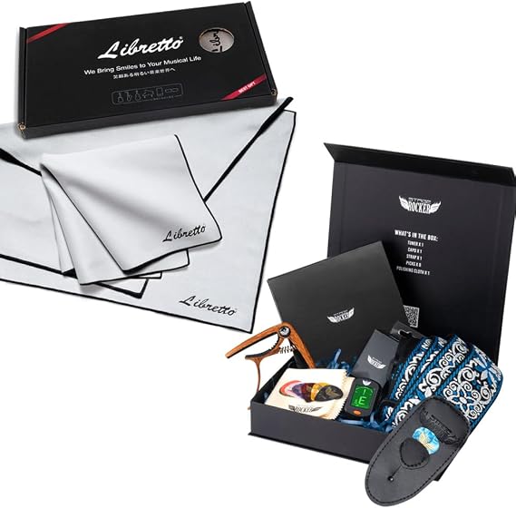 Stage Rocker Guitar Accessories Gift Box for Acoustic and Electric Guitars + Microfiber Polish Cloth for Musical Instrument