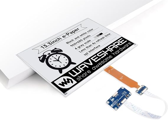 Waveshare 13.3inch E-Ink Display HAT (K) for Raspberry Pi, SPI Interface, Low Power Consumption, Wide Viewing Angle, Paper-Like Displaying Without Electricity