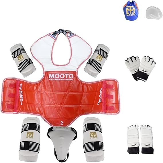 Complete Taekwondo Sparring Gear Set - Head, Chest, Forearm, Hand, Leg, Instep, Groin Guards & More Muay Thai Pads