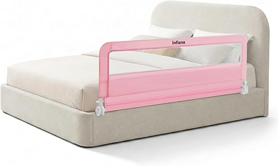 INFANS Bed Rail for Toddlers, 59" Foldable Safety Baby Crib Rail Fit for Kids Twin, Extra Long Swing Down Bed Guardrail for Convertible Crib, Queen, Full, King Mattress Side Guard (Pink)