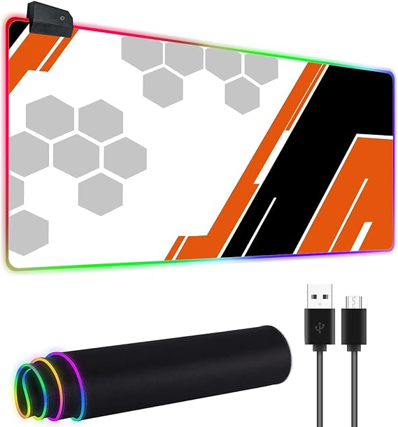 Minimalism Geometry RGB Gaming Mouse Pad XXL 15.7x35.4inch LED Light Mouse Pad with 14 Light Mode,Large Computer Desk Mat Non-Slip Base Keyboard Pad Big Game Mousepad