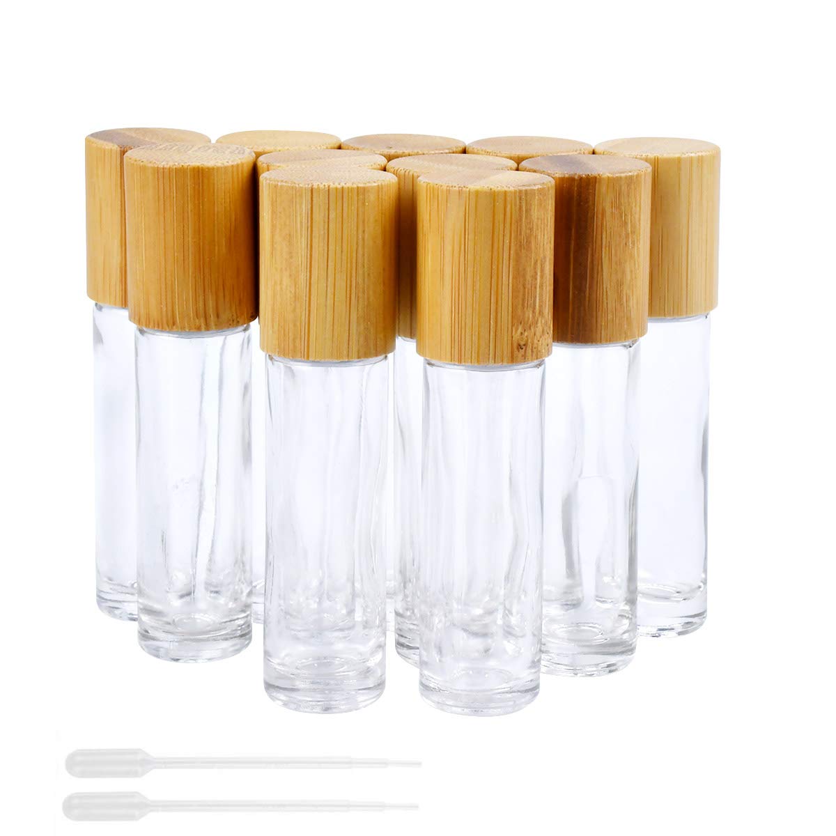 Glass Roller Bottles, 10pcs Refillable Bottle, 10ml Roll On Glass Spray Bottle for Essential Oil Roller Bottles Vials Cosmetic Container With Bamboo Lids