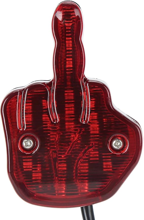 Estink Motorcycle Taillight, DC 12V Unique Middle Finger Styling LED Motorcycle Taillight Rear Brake Lamp Fit for Most Motorcycles Dirt Bike, Red