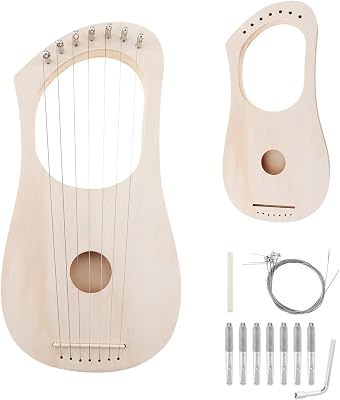 DIY Lyre Harp Kit, 7 String Musical Instrument, Basswood Body with Tuning Wrench and Accessories