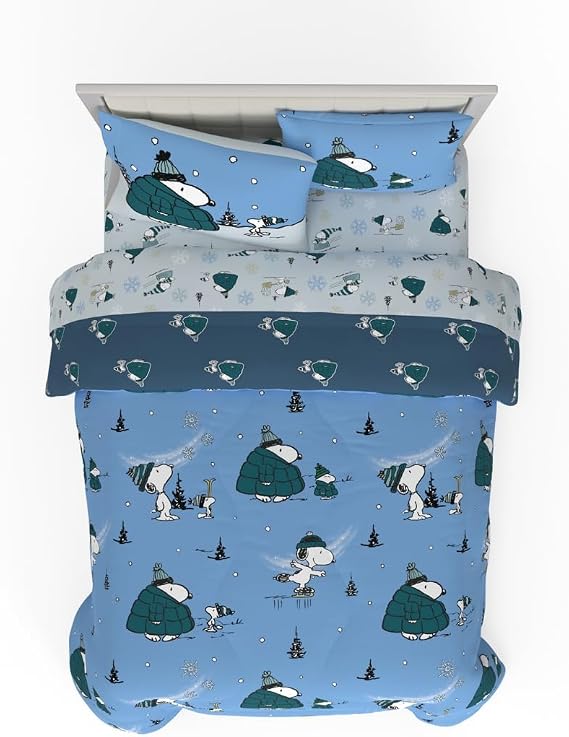 Collectibles Peanuts Snoopy Puffer Holiday & Christmas Bedding Super Soft Comforter and Sheet Set with Sham, 7 Piece Full Size (Officially Licensed Product) By Franco