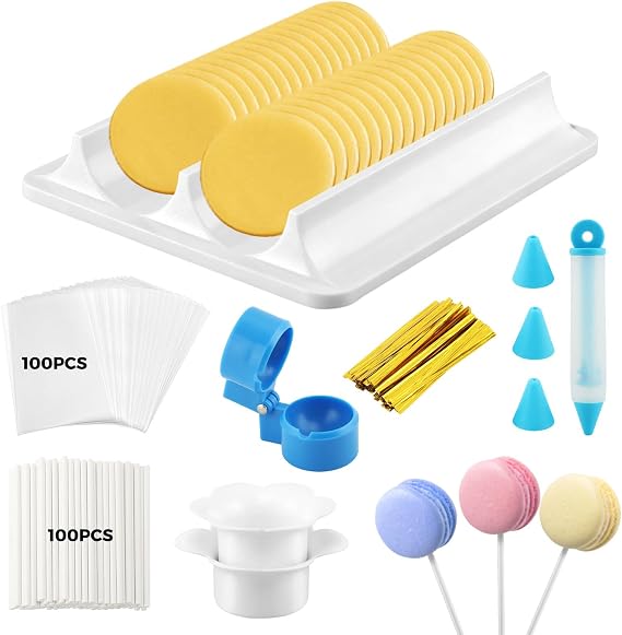 304Pcs Cake Pop Mold Kit, Round Sphere Mold Cutter and Pusher with Tray Icing Pen Paper Sticks Bags Twists, Baking Molds for Home Baking,Birthday Parties,Wedding
