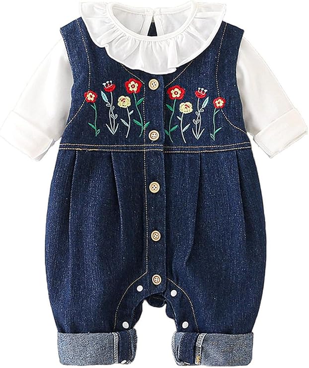 Newborn Baby Girls Boys Long Sleeve Denim Jeans bodysuit Spring Autumn Jumpsuit Romper Outfit Clothes