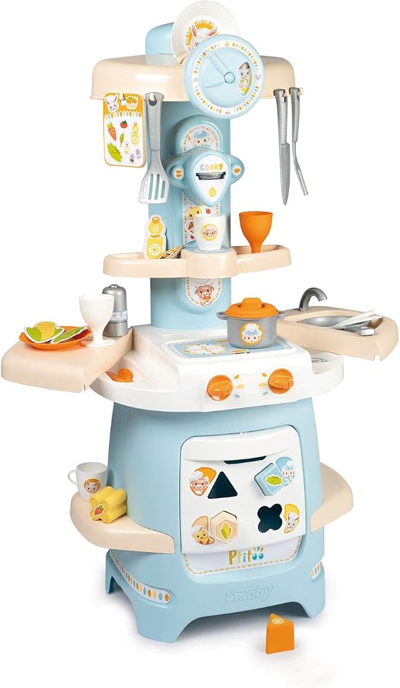 Smoby 310717 Ptitoo Children's Kitchen with Adjustable Shapes and Sound, 22 Accessories, Optimal for Early Age, Multicoloured