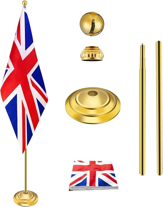 Indoor Flag Pole Kit with Weighted & Thickened Base Hight 200CM-252CM,Stainless steel Commercial Indoor Flagpole for Office School City Hall,Heavy Duty Indoor Telescoping Flag Pole.(Golden -1Pack）