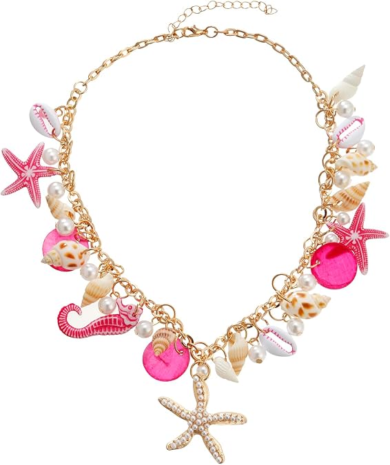 RUOFFETA Shell Starfish Necklace Bracelet Conch Statement Chunky Necklace Mermaid Costume Jewelry Beach Jewelry for Women