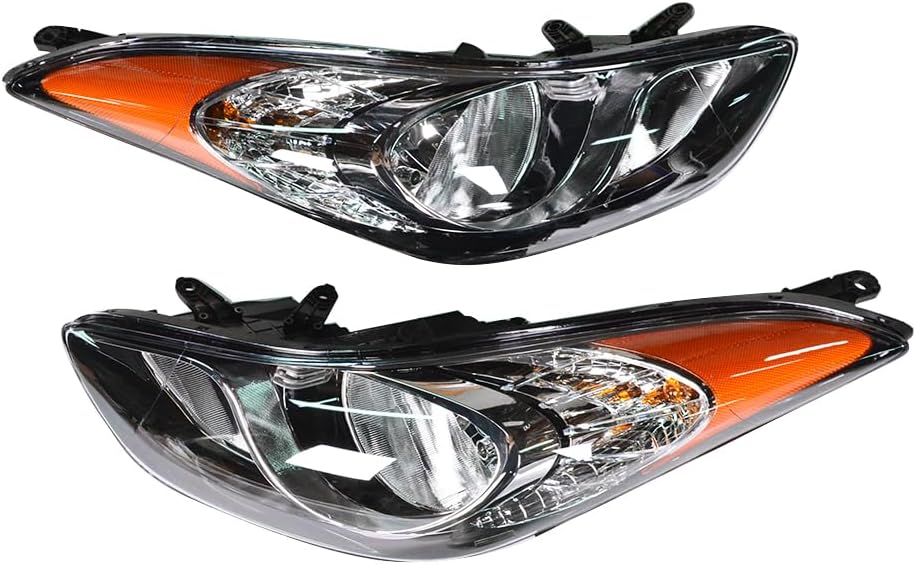 Halogen Headlights Assembly Front Driver & Passenger Side Fit for Hyundai Elantra USA 2011 2012 2013 92101-3y000 92102-3y000 ‎HY2503161 HY2502161 Left & Right Projector Headlamps Clear Lens