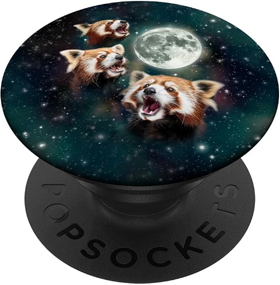 Three Red Panda Moon | 3 Moon Forest Bamboo Howling Bear PopSockets Adhesive PopGrip