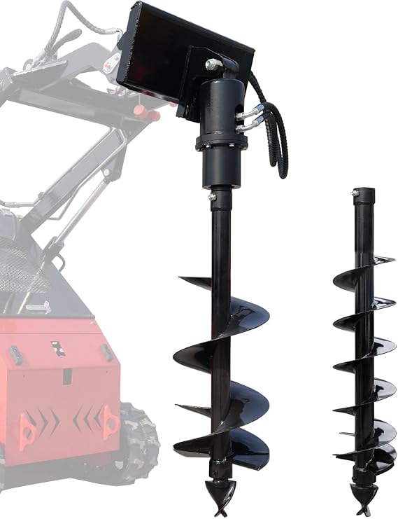 MMS Auger Attachments for Mini Loader, with 8"+12" Drill Bits Hydraulic Post Hole Digger Attachment, Tree Planting, Fence Construction Garden Sprail Dilling for Skid Steer Loader Machine