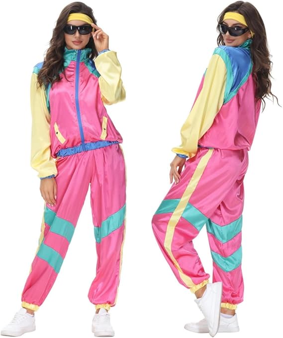 Womens 80s Tracksuit Outfits Sets Colorblock 2 Piece Windbreaker Set