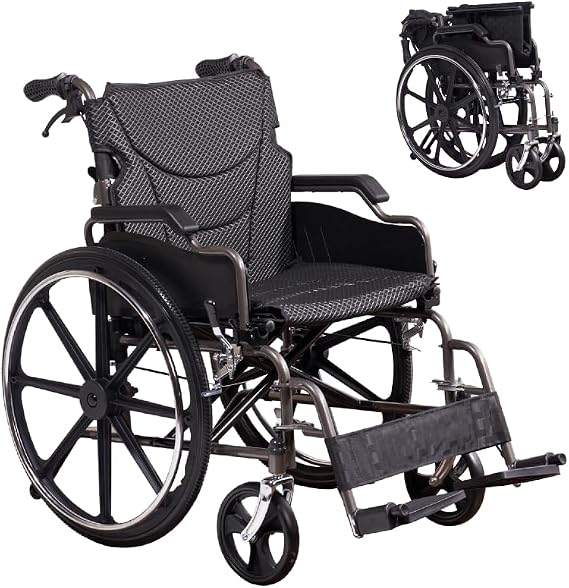 Lightweight Foldable Manual Wheelchair for Adults with 20" Seat & 275 lbs Capacity - Front/Rear Locking Brakes, 24" Quick-Release PU Wheels, Removable Footrest (Nano Gray)