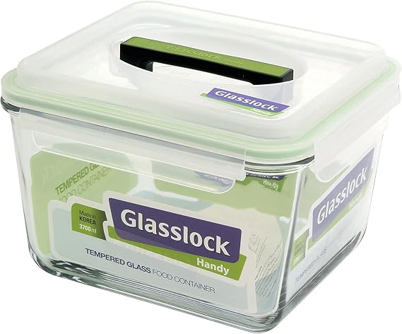 Glasslock Airtight Anti Spill Rectangular Handy Food Container set of 2 Tempered Glass 3700ml/15.5cup RP604 Microwave Safe