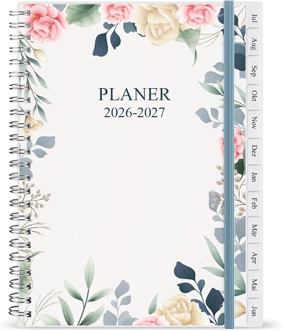 Calendar 2026-2027 A5 Weekly Planner with Monthly Tabs Jul 2026-Jun 2027 Diary 26-27 Elastic Closure Double Wire Binding Easy Organisation of Daily Life 14.8 x 21 cm Planner 2026-27