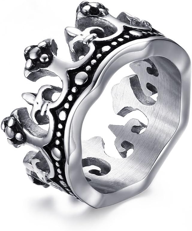 VNOX King Crown Ring for Men, King Knight Crown Ring for Men Religious Cross Stainless Steel Rings Vintage Christian Rings Wedding Band Gifts for Men