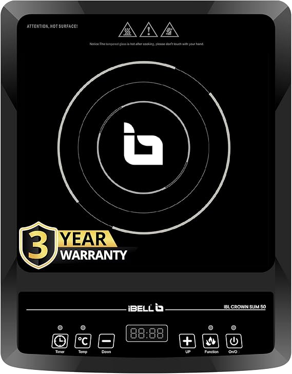 iBELL IBL CROWN SLIM 50 Induction Cooktop, 2000W, with Multifunction Controls, Auto Shut Off and Overheat Protection (Black)