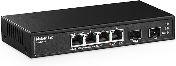 MokerLink 4 Port 2.5G Ethernet Switch with 2 Port 10G SFP+ Slot 4 x 2.5G Base-T Ports Compatible with 10/100/1000Mbps Metal Unmanaged Fanless Small Network Switch